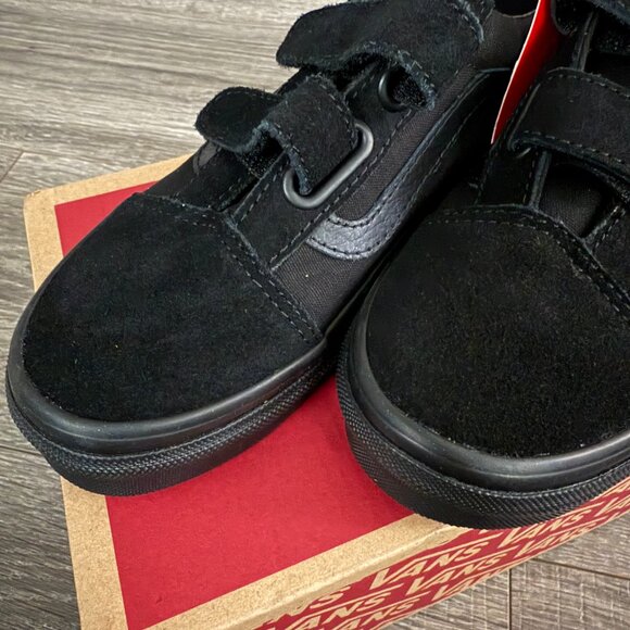 NIB Vans Old Skool V Black Double Strap Skate Shoes Youth Little Boys Size 1.5 - Picture 2 of 7